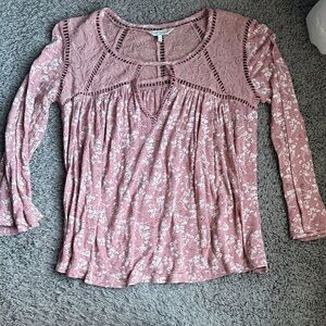 Lucky Brand Pink Floral Lace Women's Blouse